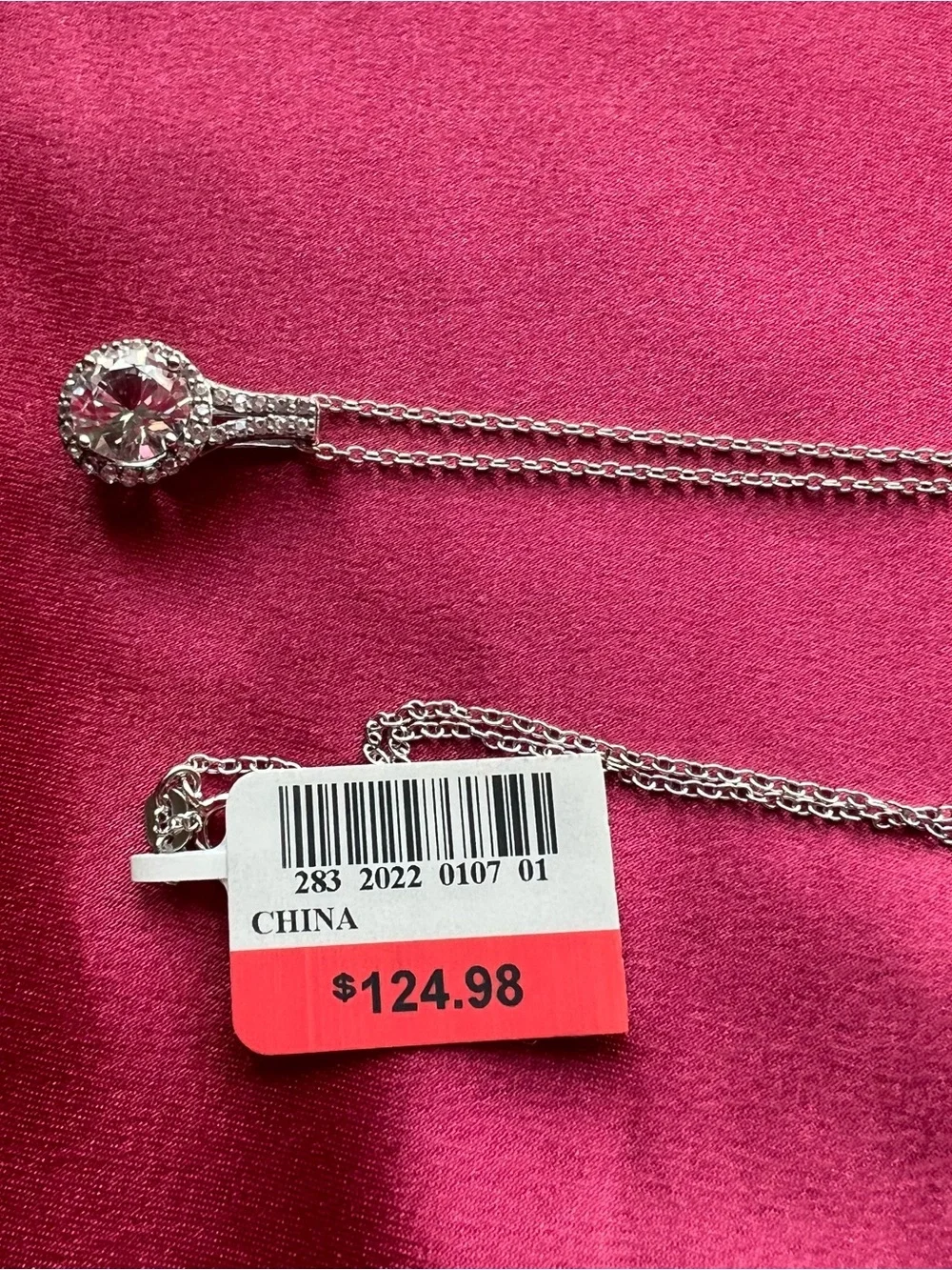 Sterling Silver Pendant Necklace with White Sapphire - Sparkling Clear